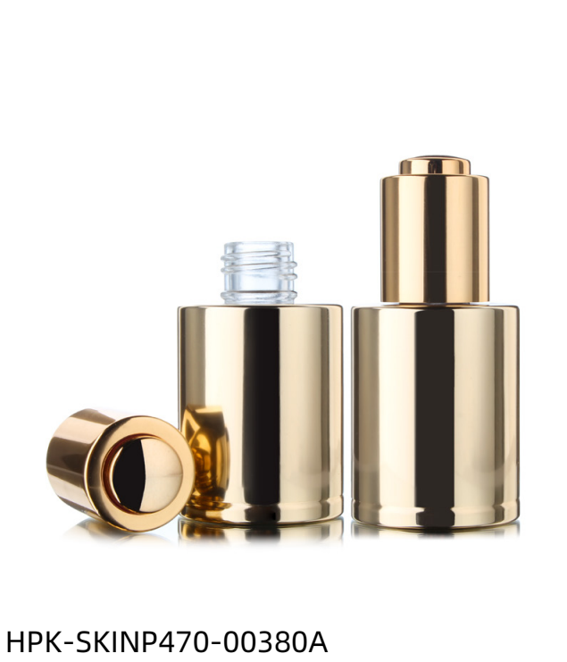 Thick Base Metalized Glass Bottle with Push-button Pipette Cap